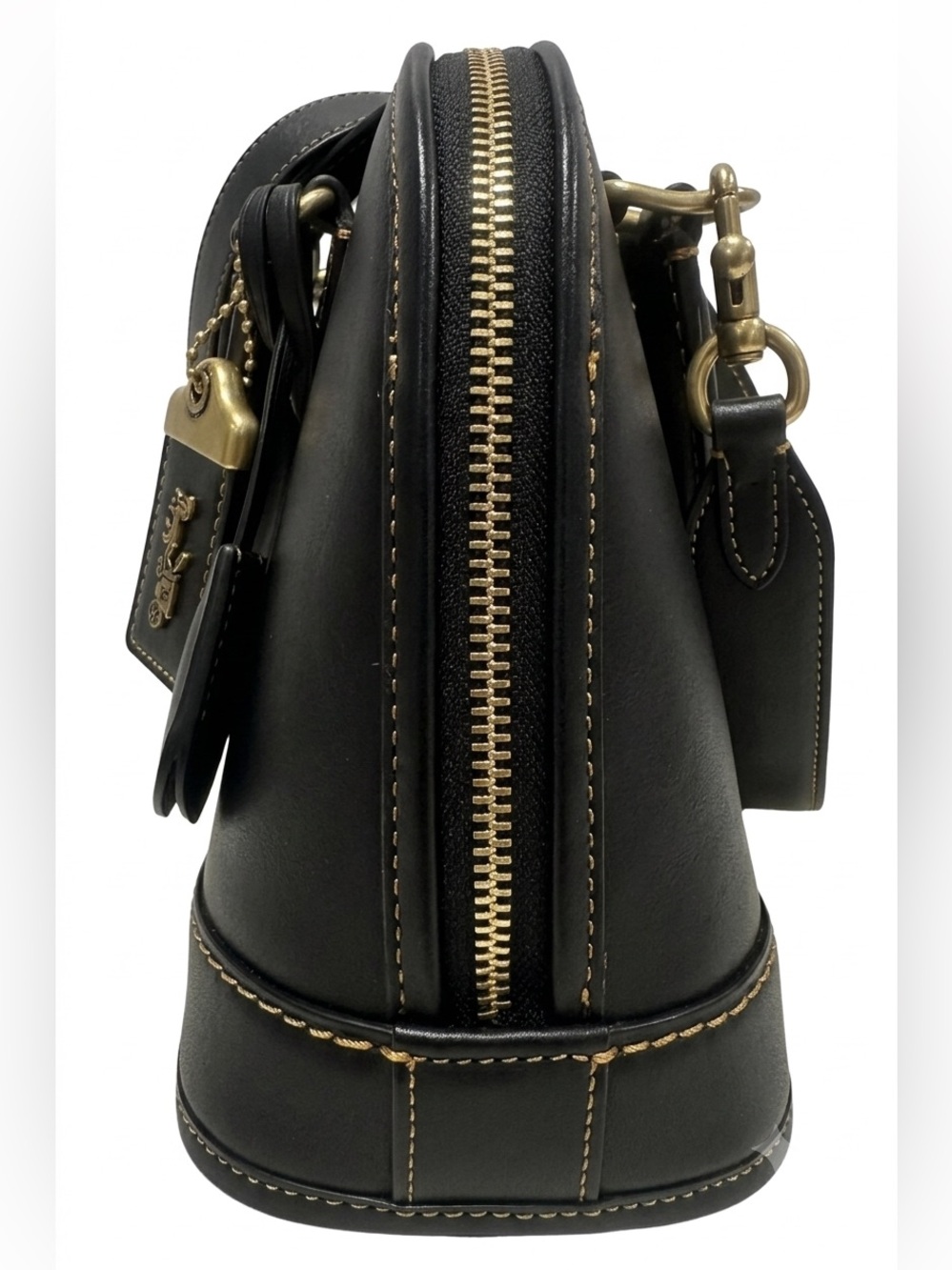 Coach Revel Bag 24 in black glovetanned leather with signature brass hardware. - Picture 4 of 11